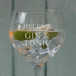 Personalised 'Gin and Tonic' Gin Glass - Dustandthings.com