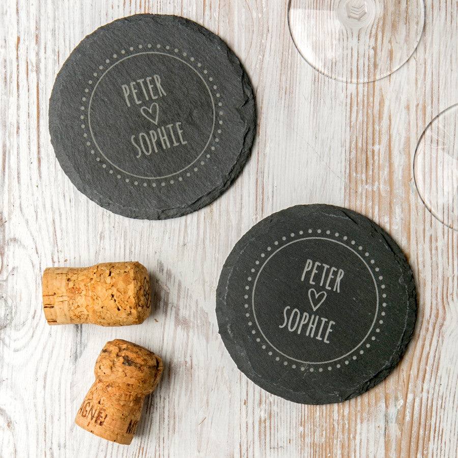 Personalised Pair Slate Coasters for Couples - Dustandthings.com