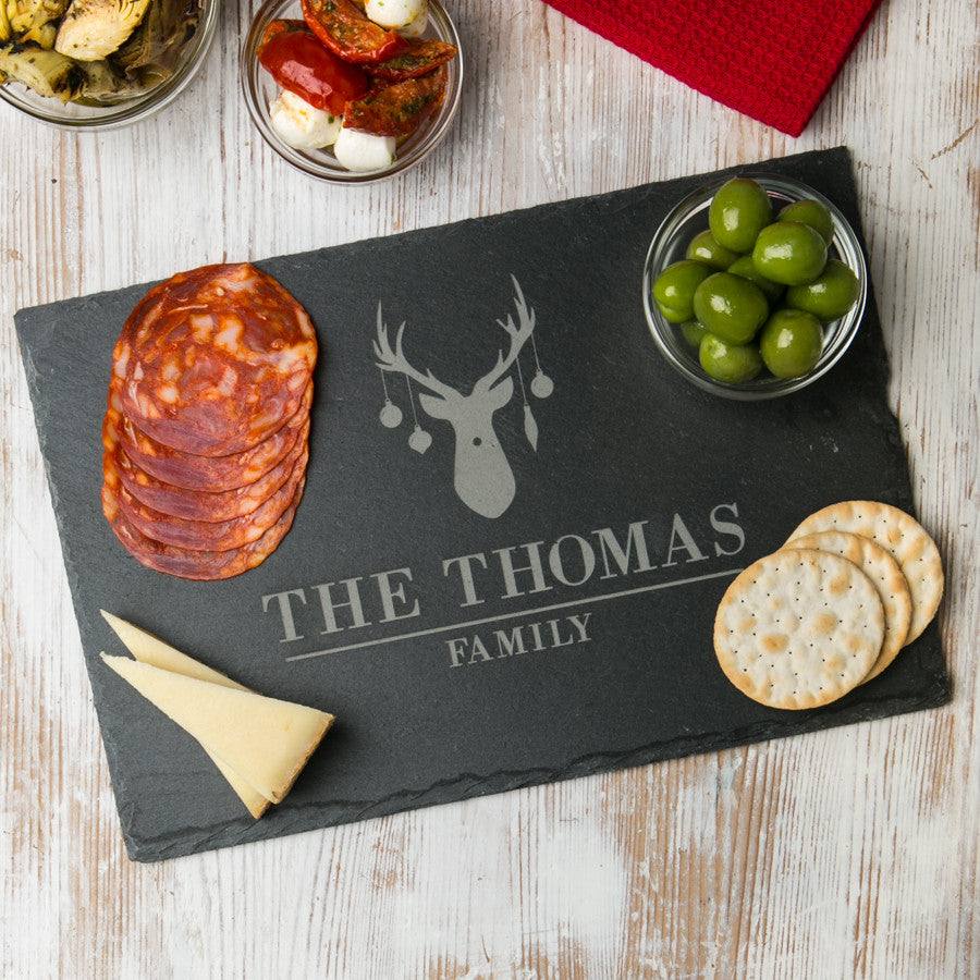Personalised Reindeer Slate Family Chopping Board - Dustandthings.com