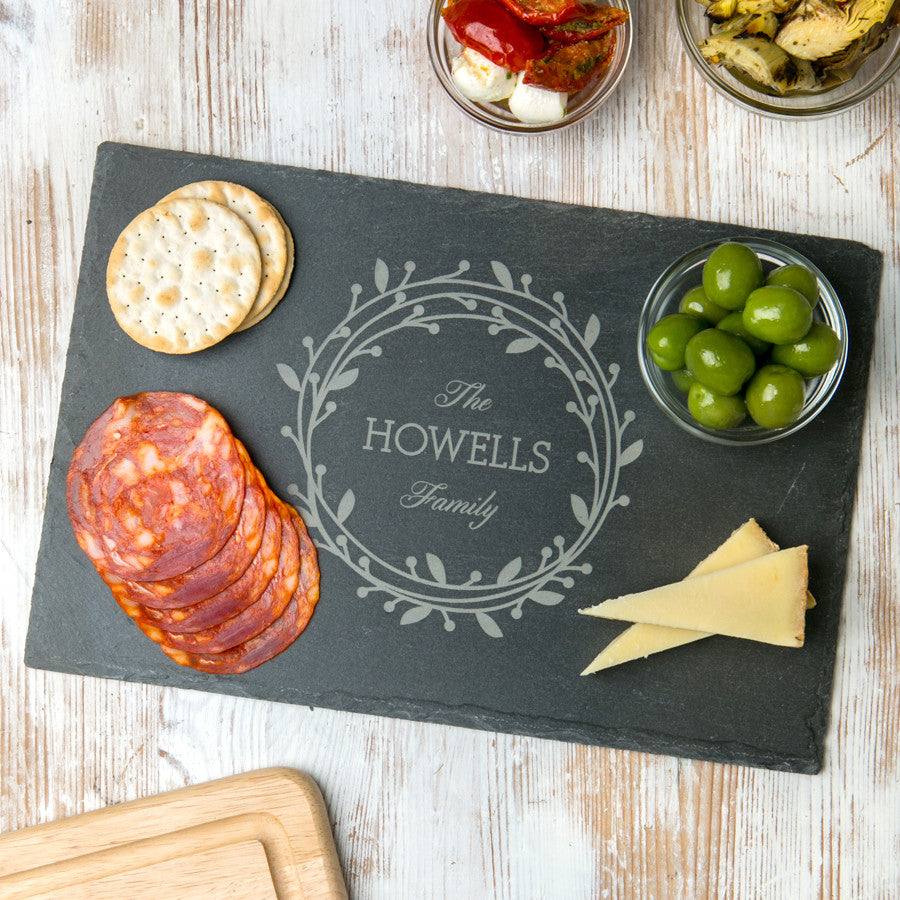 Personalised Family Wreath Slate Chopping Board - Dustandthings.com