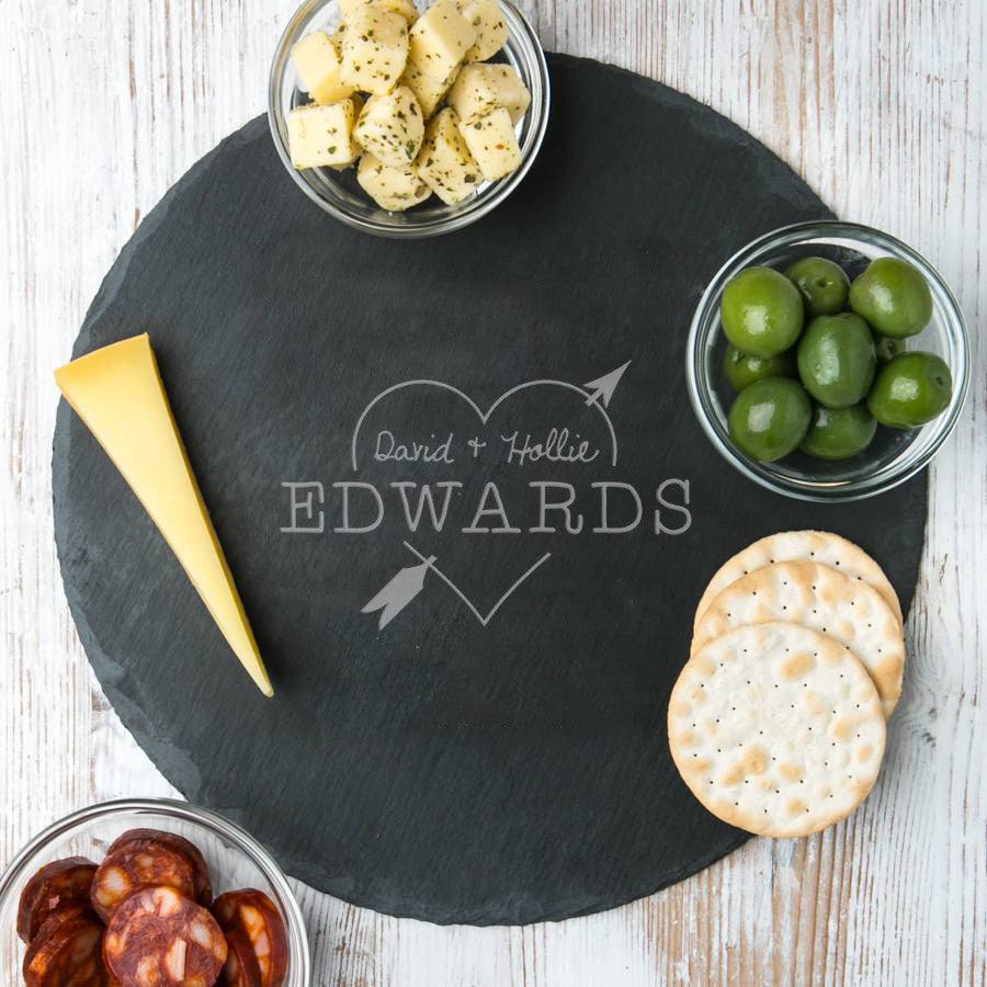 Personalised Heart And Arrow Round Slate Board - Dustandthings.com