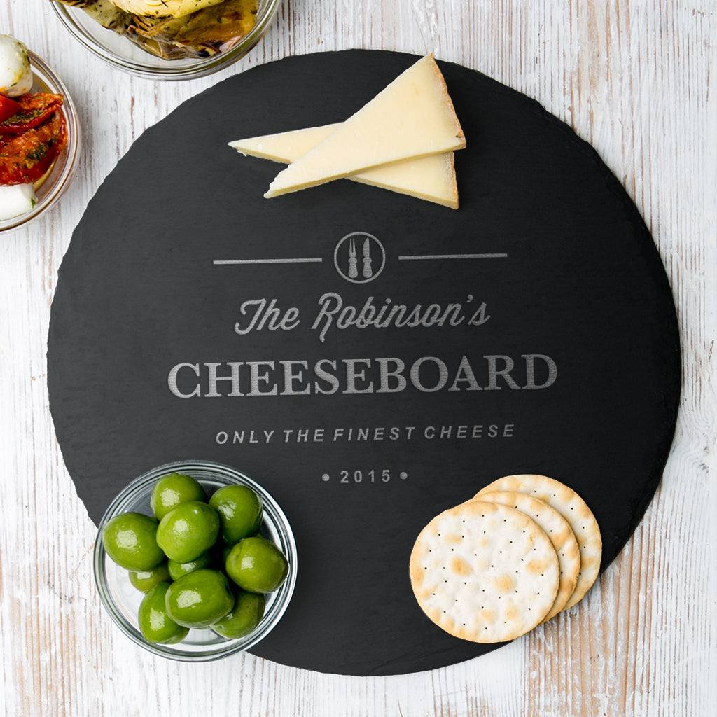 Personalised Family Round Slate Cheese Board1