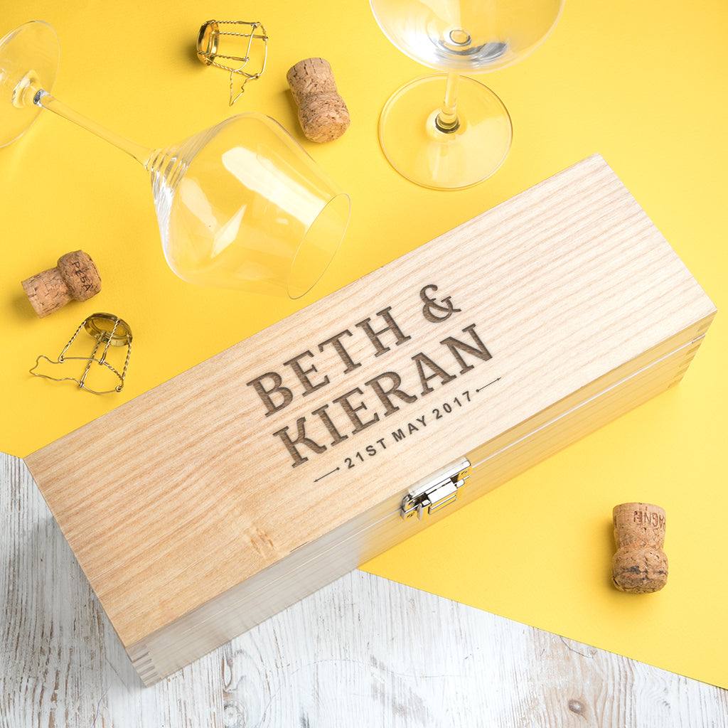 Couples Name And Date Personalised Engraved Wine Box (BOTTLE NOT INCLUDED) - Dustandthings.com