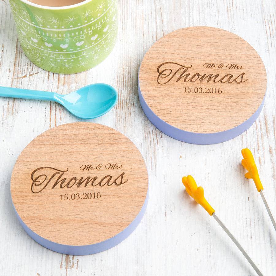 Personalised Mr And Mrs Wedding Date Coasters - Dustandthings.com