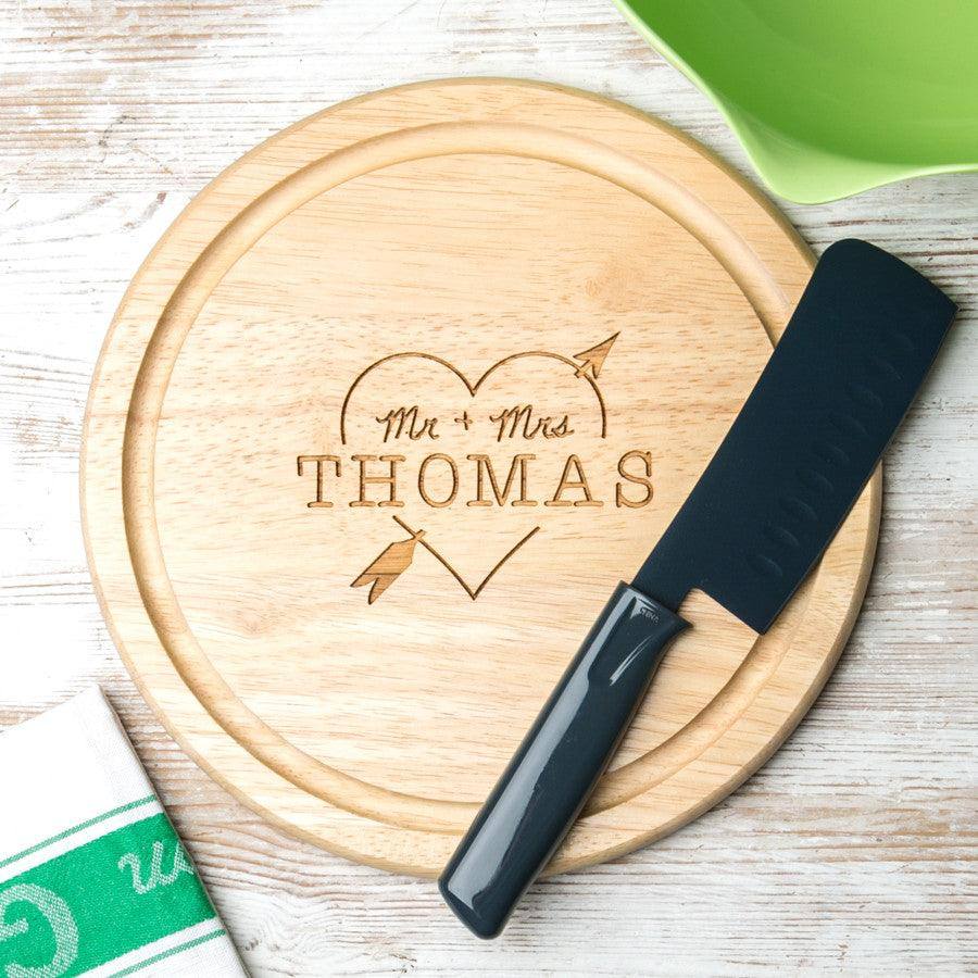 Personalised Heart And Arrow Round Chopping Board - Dustandthings.com