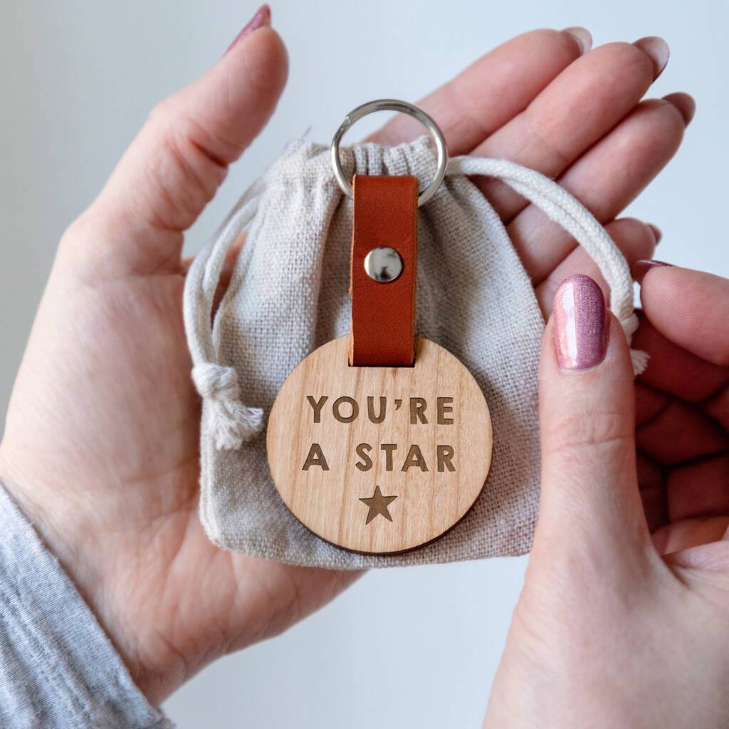 Engraved 'You're A Star' Wooden Keyring For Teachers - Dustandthings.com