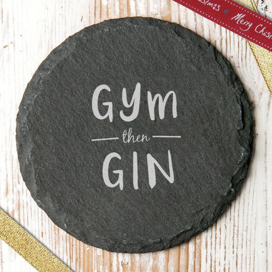 'Gym Then Gin' Slate Drinks Coaster - Dustandthings.com