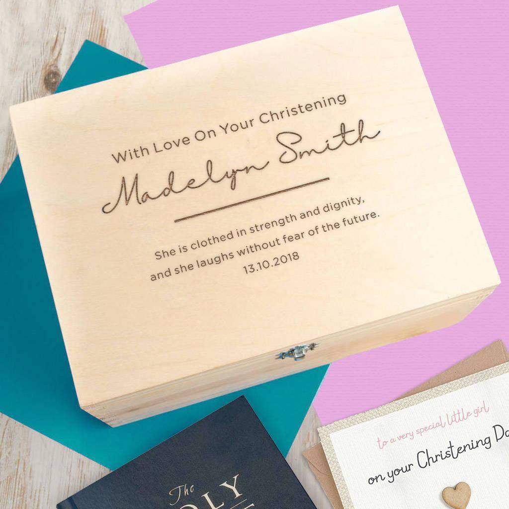 Personalised Christening Keepsake Box For Baby Girl - Dustandthings.com