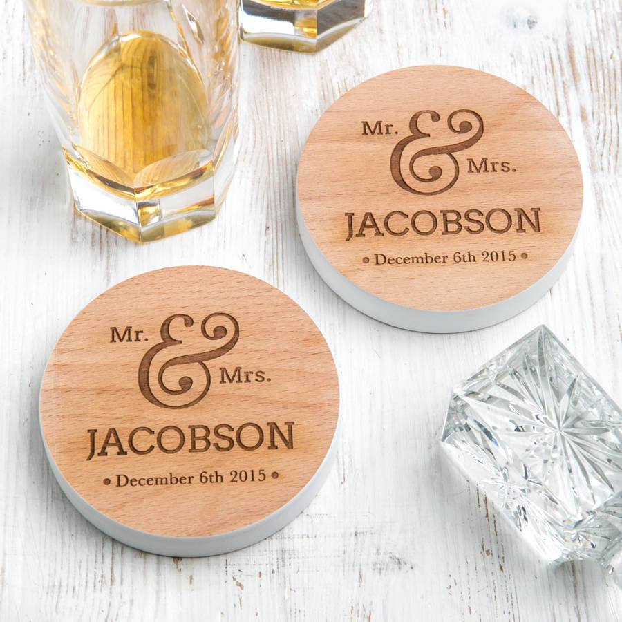 Personalised Mr And Mrs Coloured Edge Coasters - Dustandthings.com