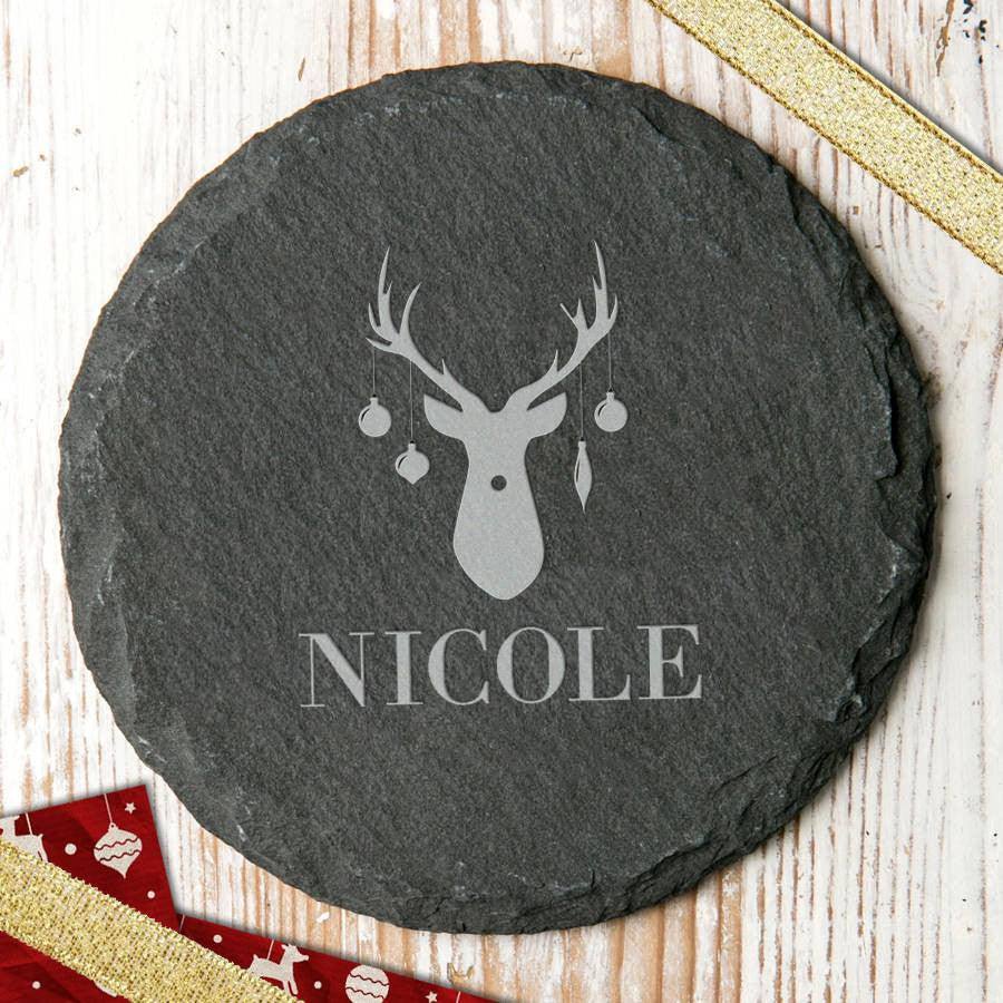 Personalised Reindeer Slate Coaster - Dustandthings.com