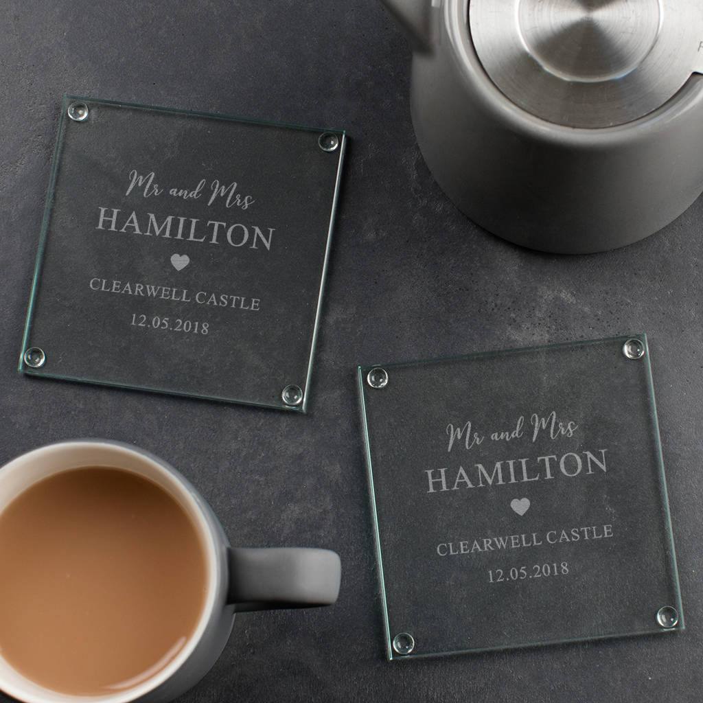 Personalised Wedding Glass Coaster Set - Dustandthings.com