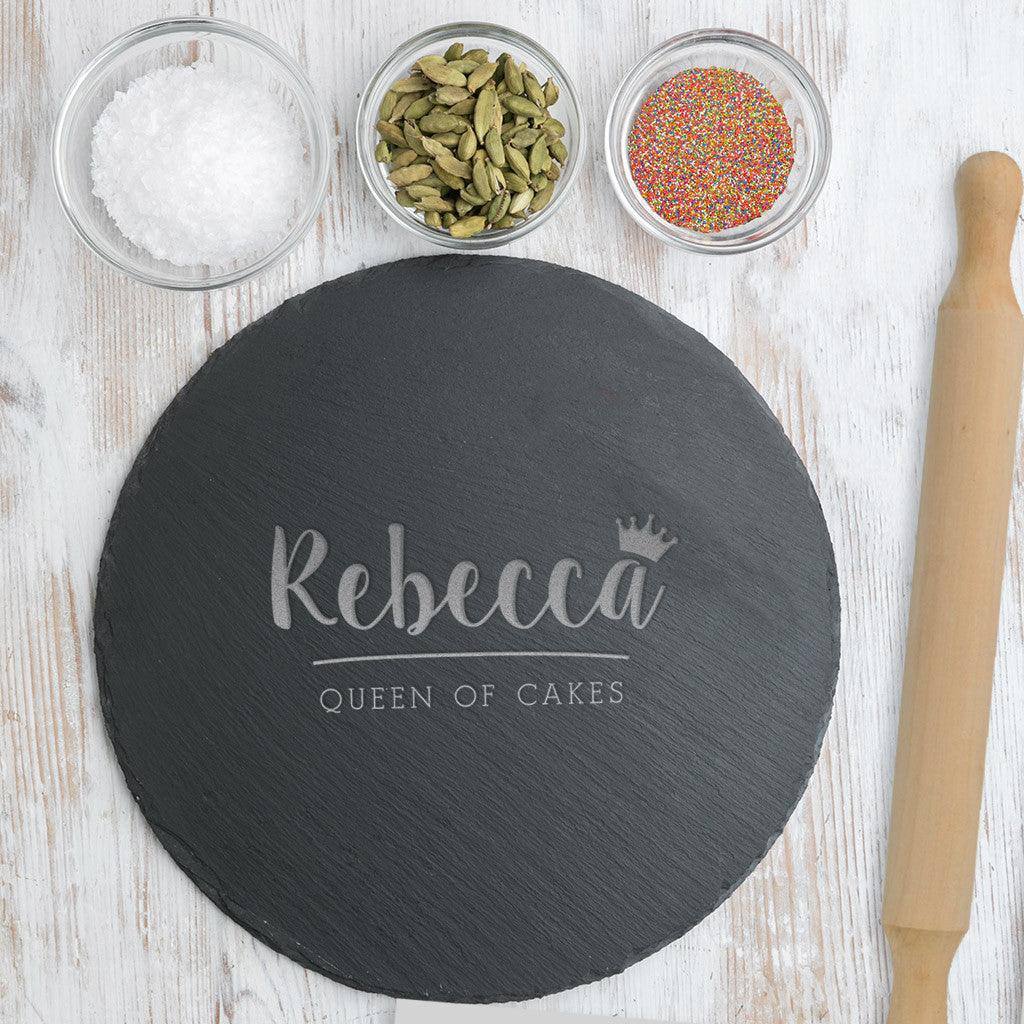 Personalised 'Queen Of Cakes' Round Serving Board - Dustandthings.com