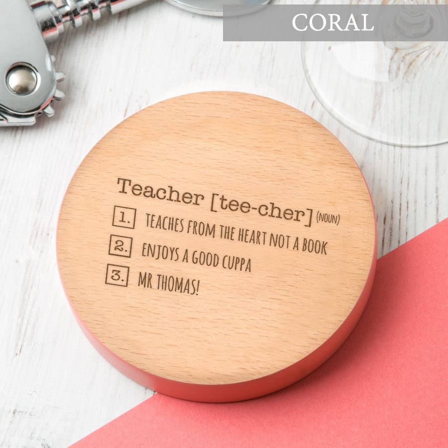 Personalised Coloured Edge 'Thank You' Teacher Coaster - Dustandthings.com