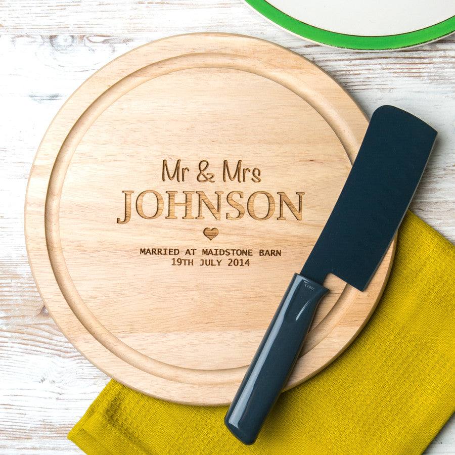 Personalised 'Mr And Mrs' Wedding Round Chopping Board - Dustandthings.com
