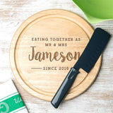 Personalised 'Eating Together' Round Wood Board - Dustandthings.com