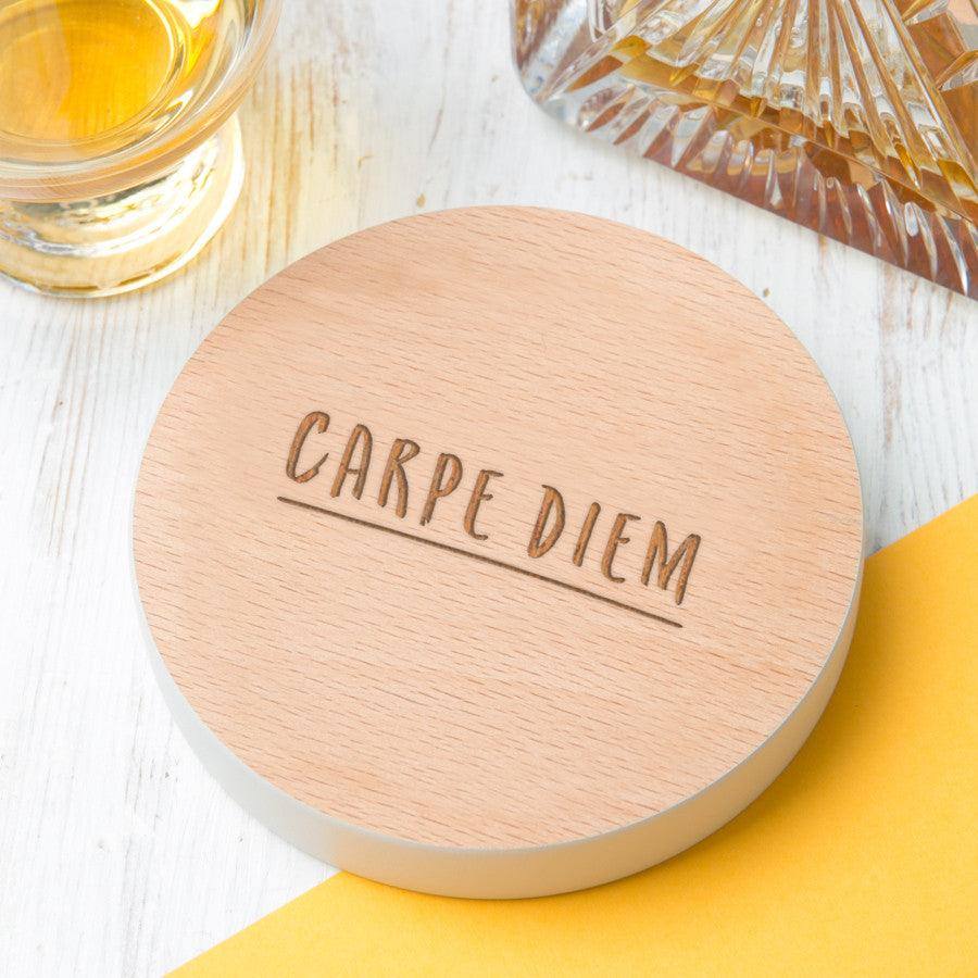 'Carpe Diem' Inspirational Coloured Edge Wooden Coaster - Dustandthings.com