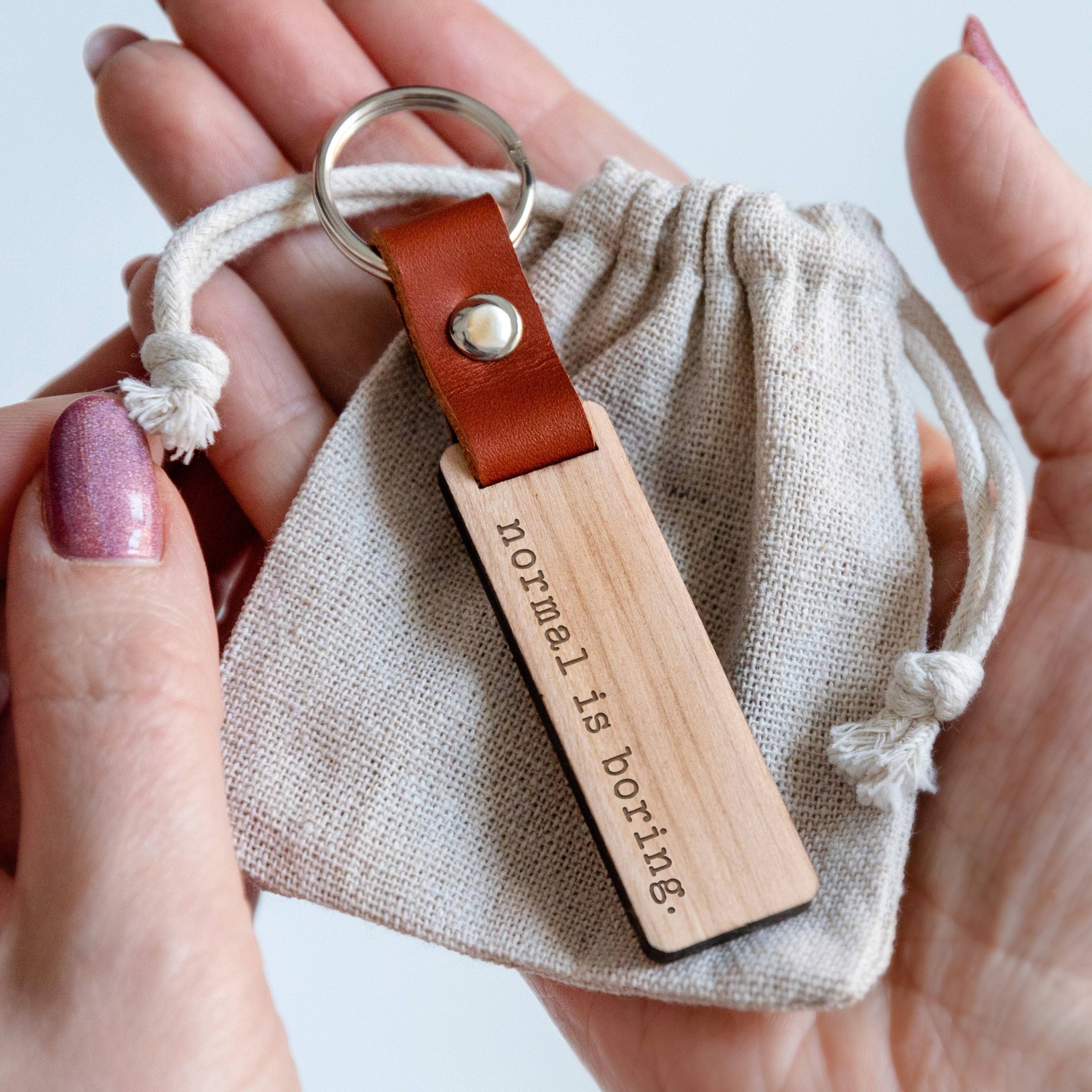 Engraved "Normal Is Boring" Wooden Keyring - Dustandthings.com