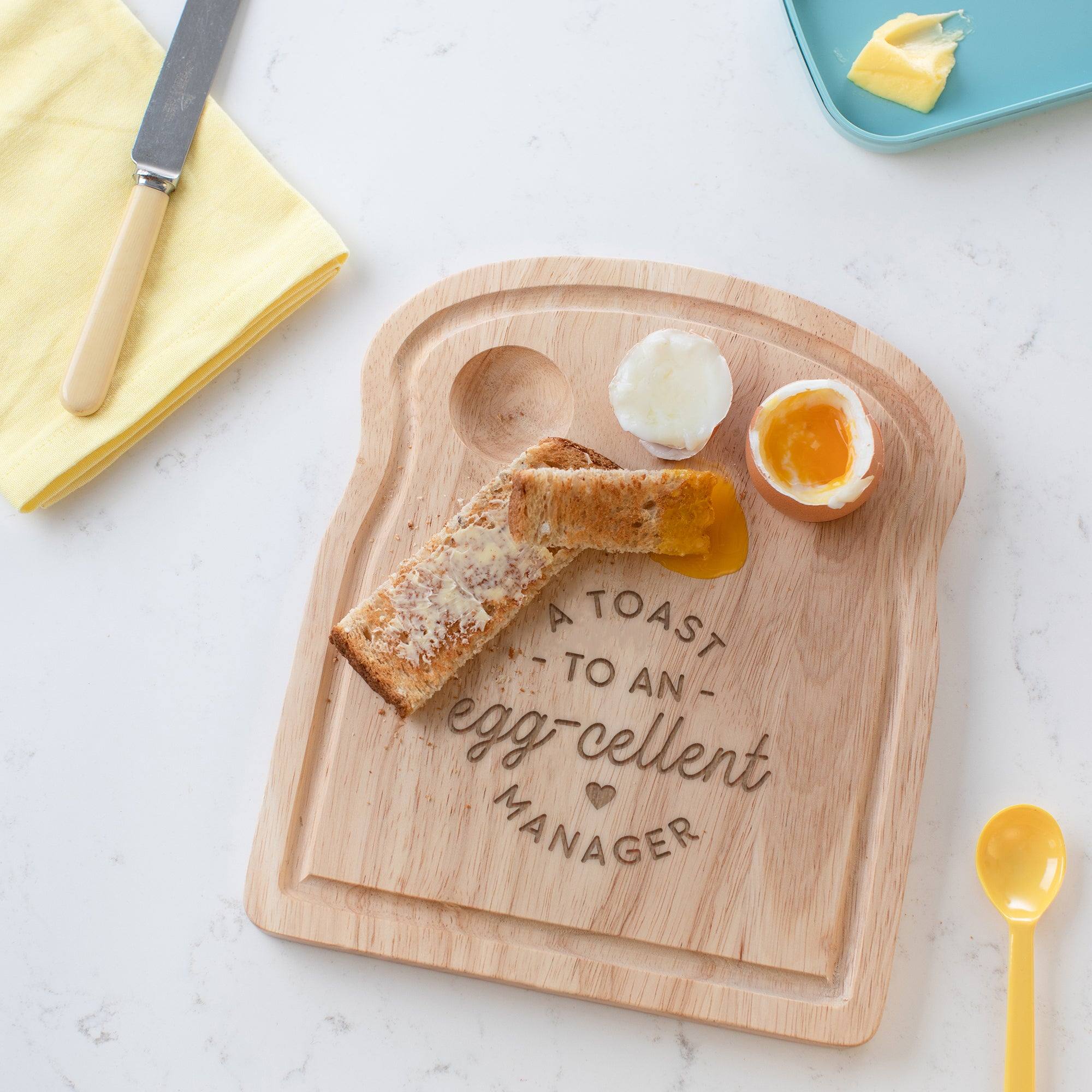Personalised 'Toast to an Egg-cellent Boss' Egg Board - Dustandthings.com