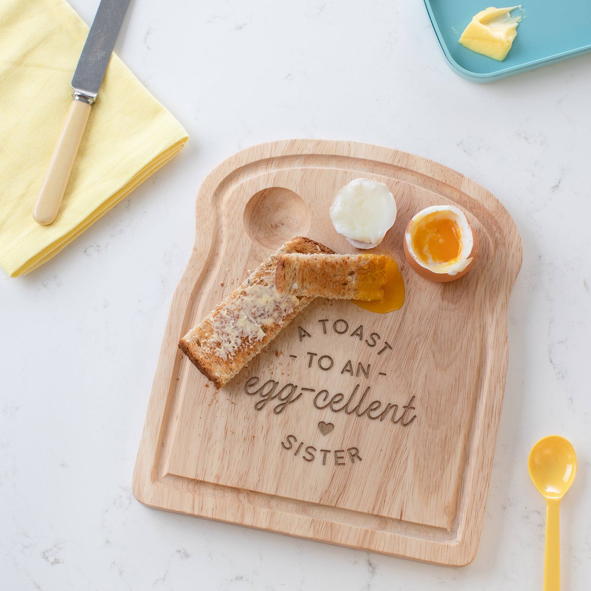 Personalised 'Toast To An Egg-cellent Sister' Egg Board - Dustandthings.com