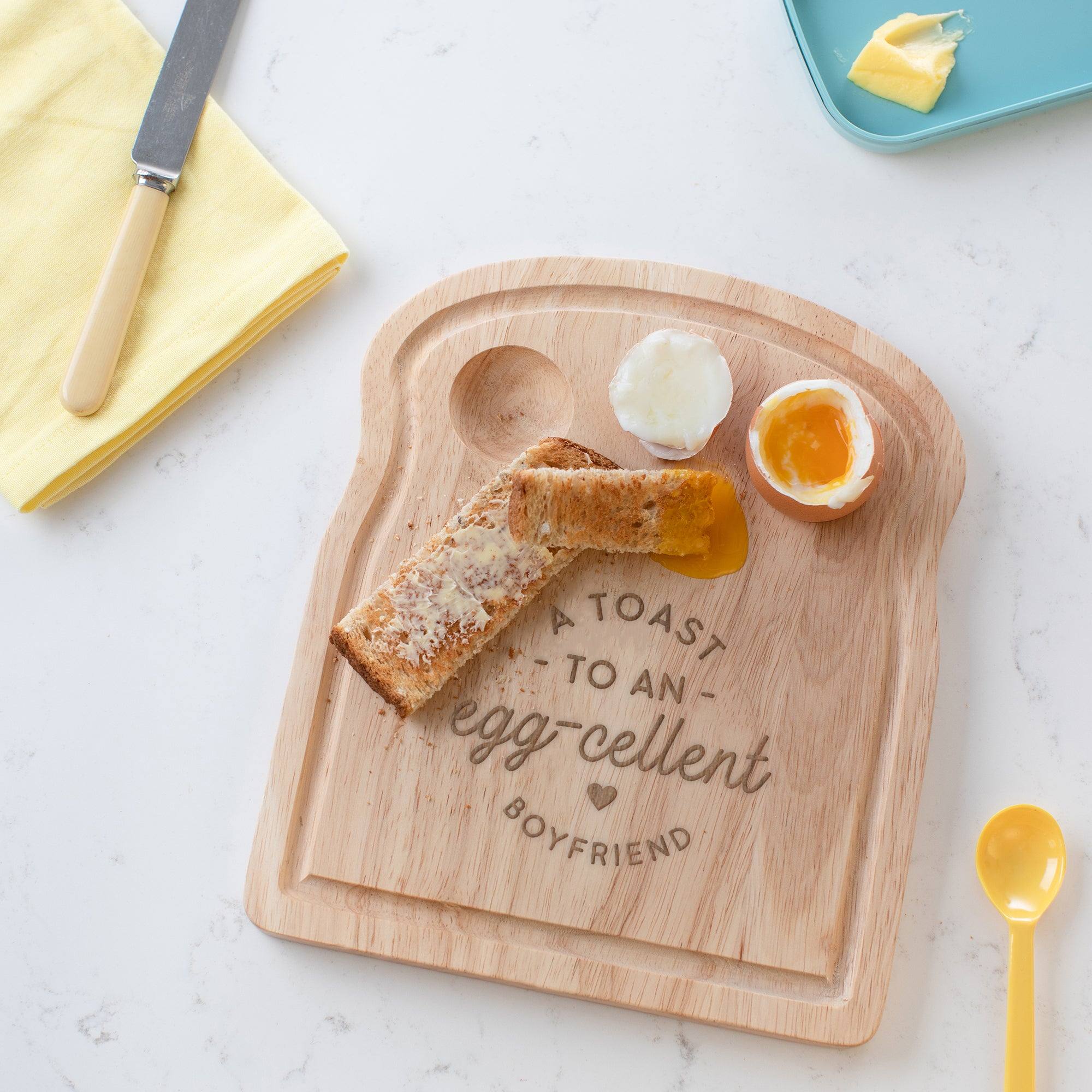 Personalised 'Egg-cellent Boyfriend' Egg and Toast Board For Anniversary - Dustandthings.com