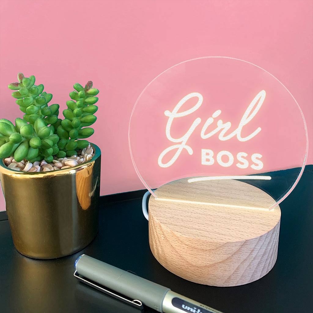 Engraved 'Boss Girl' Motivational Mini Desk Lamp - Dustandthings.com