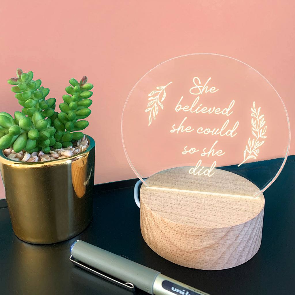 Engraved 'She Believed She Could' Mini Desk Lamp - Dustandthings.com