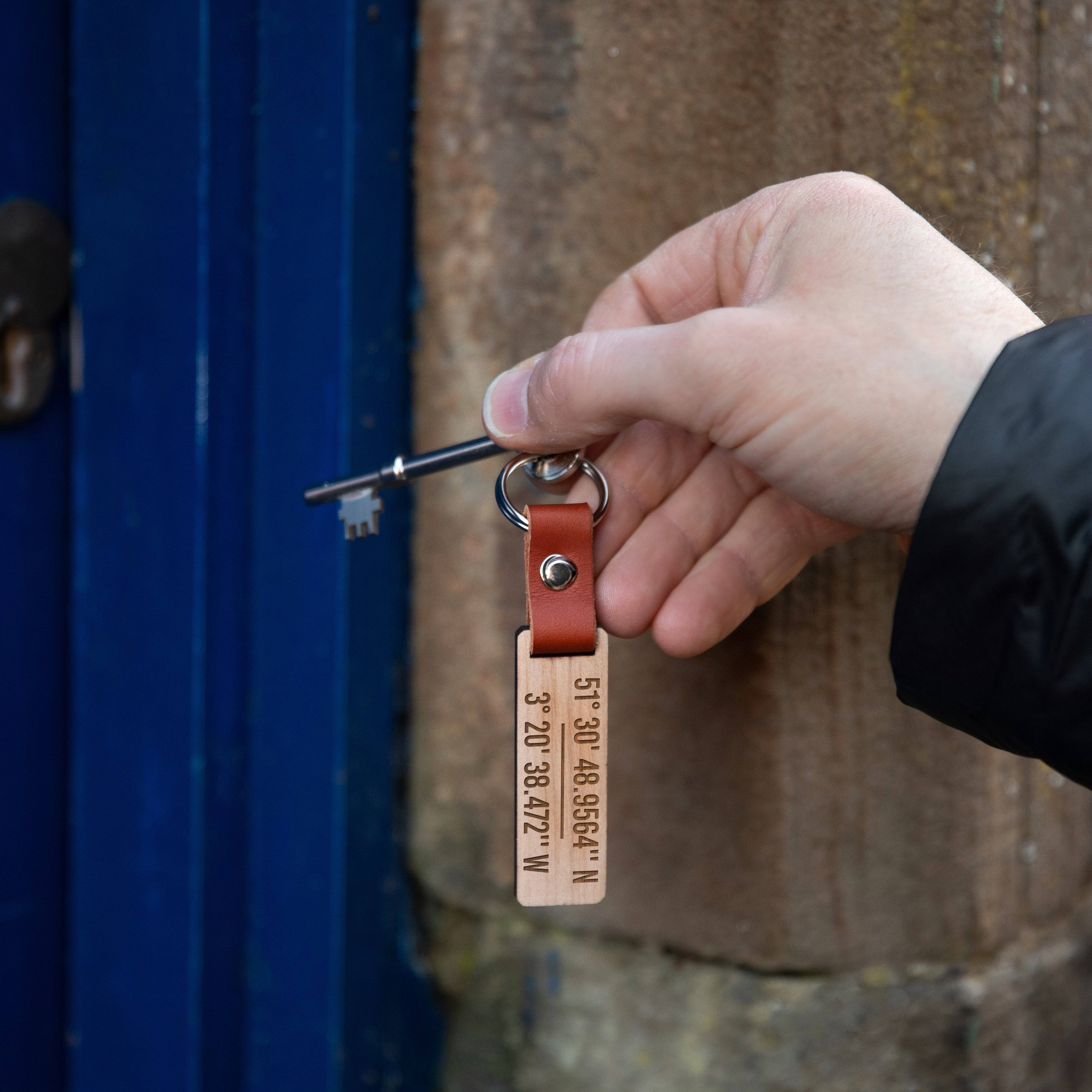 Personalised Coordinate Location Wooden Keyring - Dustandthings.com