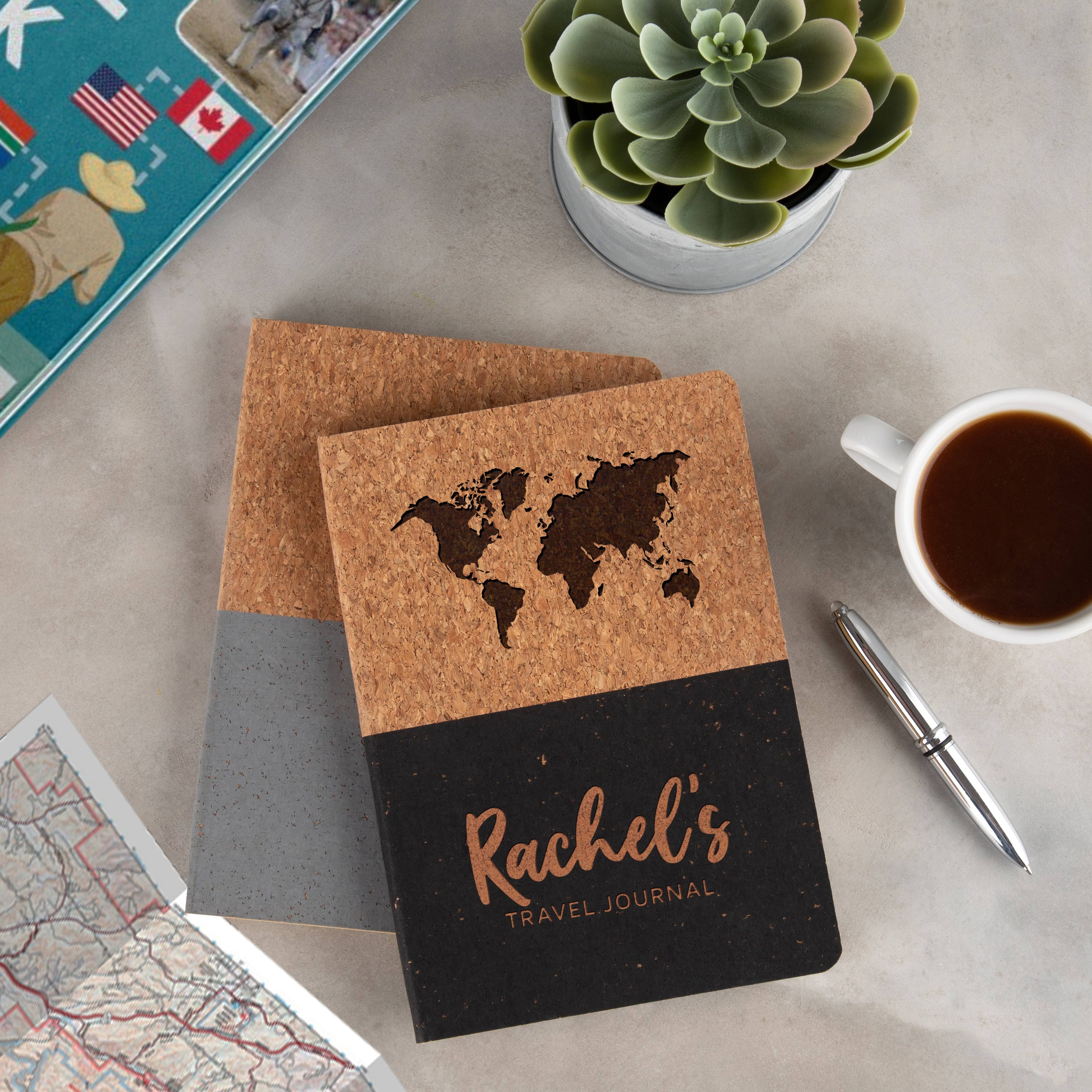 Personalised Vegan Cork Map Travel Journal Notebook - Dustandthings.com