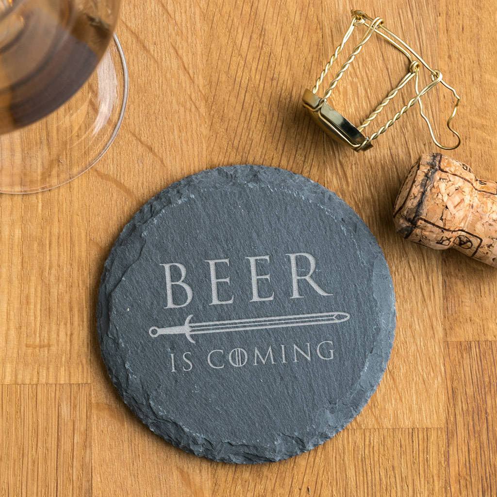 'Beer Is Coming' Natural Slate Coaster - Dustandthings.com