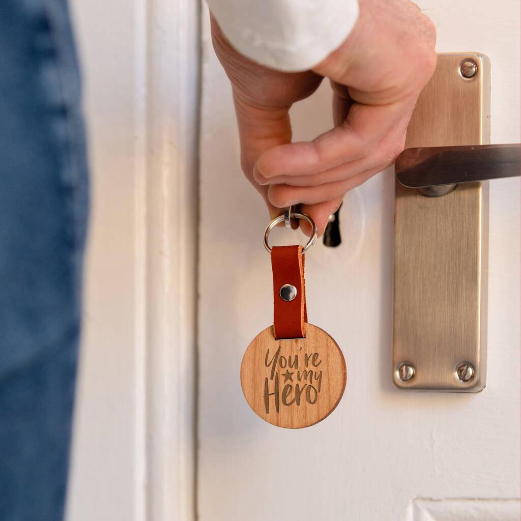 Engraved 'You're My Hero' Wooden Keyring For Dad - Dustandthings.com