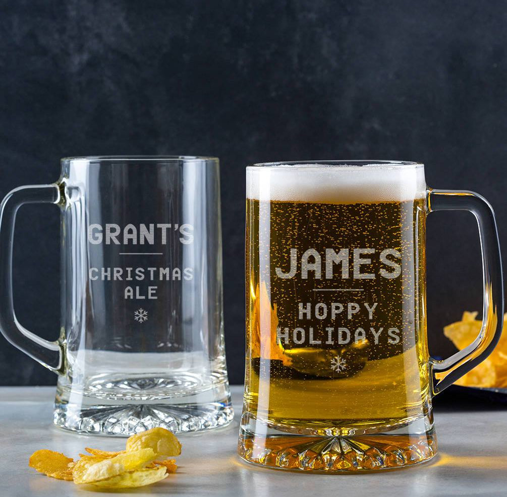Personalised Christmas Pint Glass Tankard For Him - Dustandthings.com