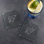 Personalised Pair Of Carved Heart Glass Coasters - Dustandthings.com