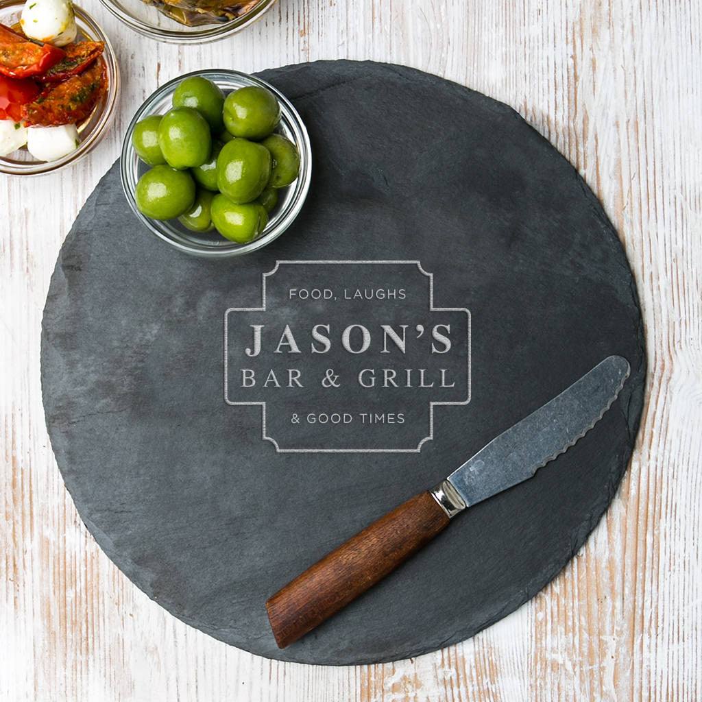 Personalised His Slate Round Serving Board - Dustandthings.com