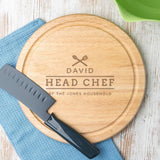 Personalised Round Wood Head Chef Board - Dustandthings.com