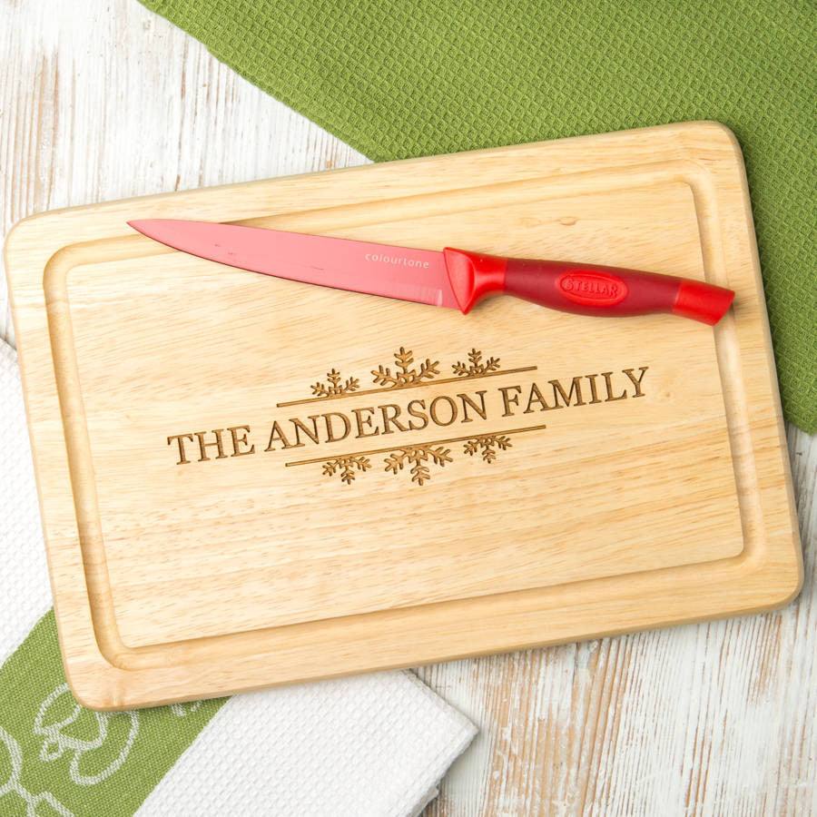 Personalised Snowflake Style Family Chopping Board - Dustandthings.com