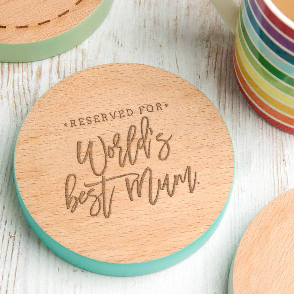 'Worlds Best Mum' Coloured Edge Coaster - Dustandthings.com